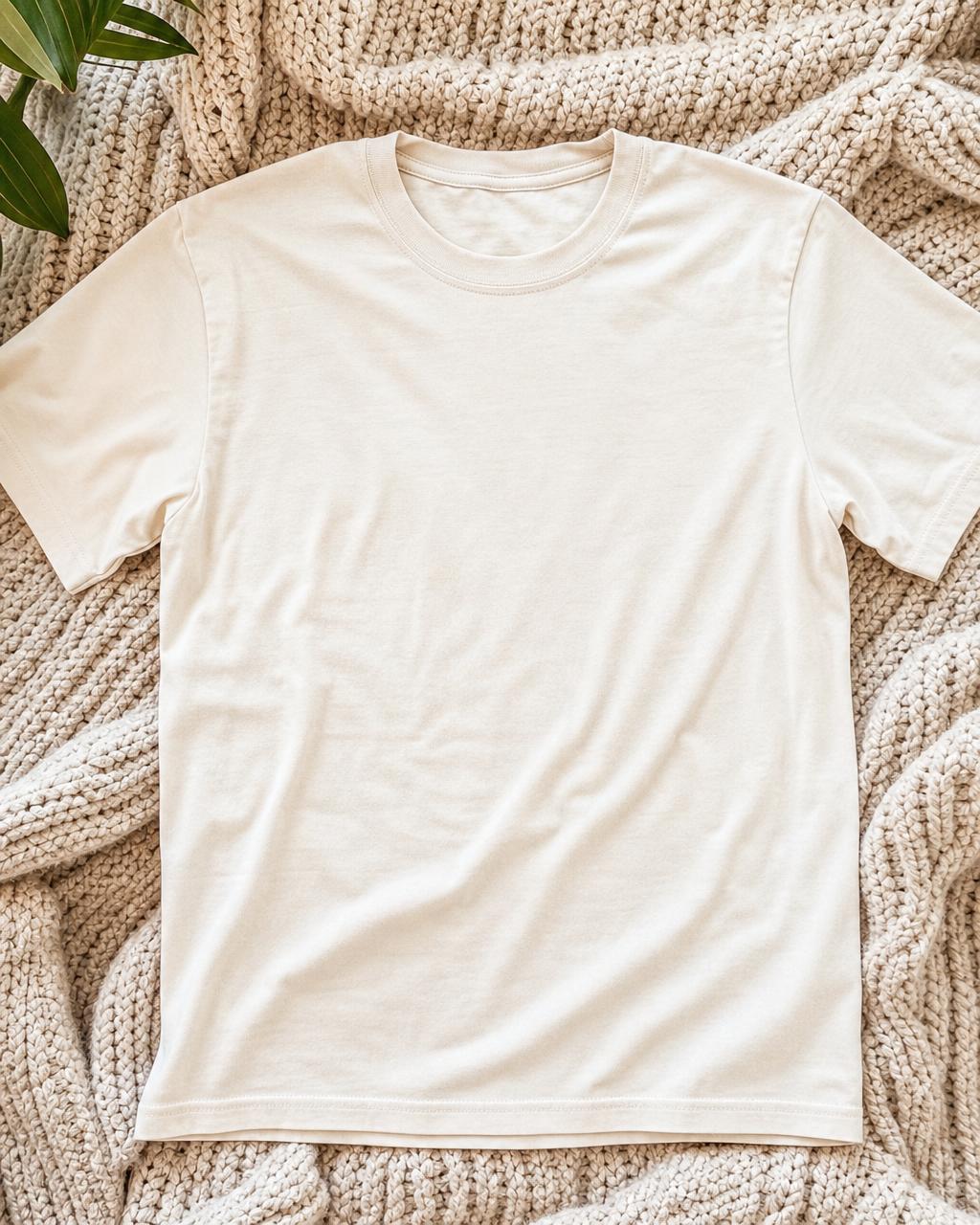 Blank t-shirt mockup — Folded tee on a chunky knit throw